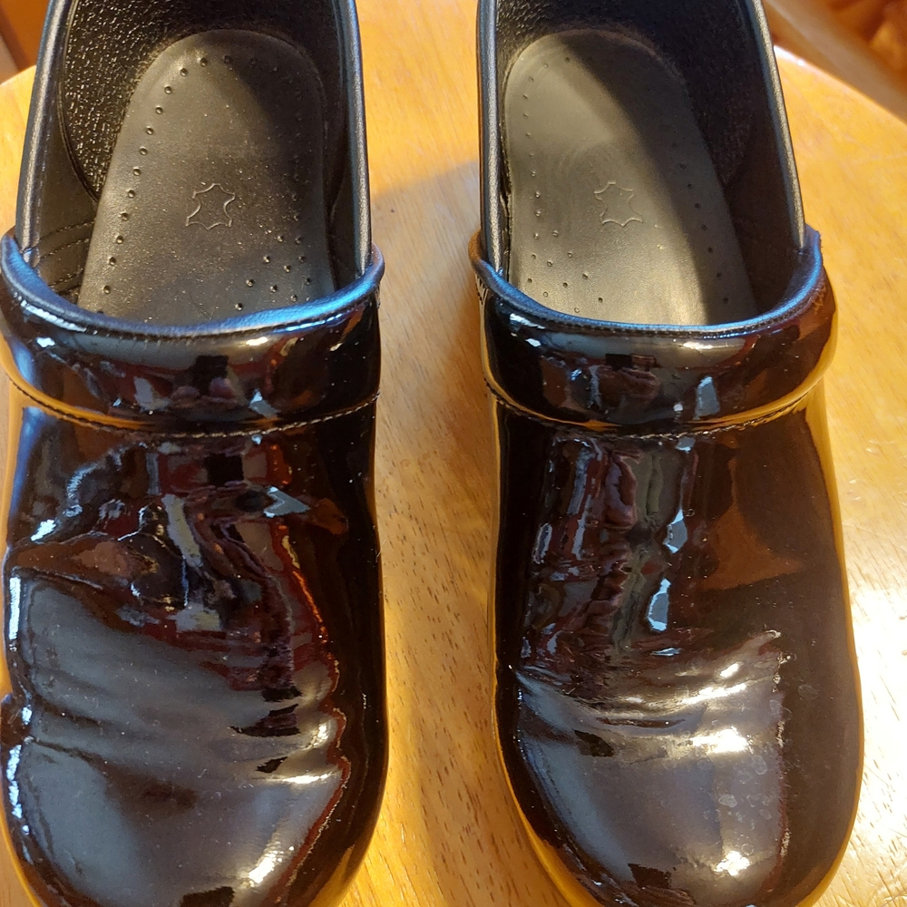 Dansko Black Patent Leather Clogs
